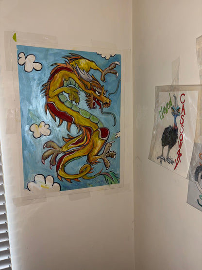 Dragon - pastel and ink on cotton paper