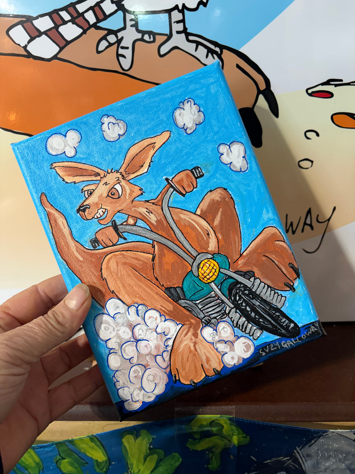 Kangaroo on motorbike - Posca Pen Canvas Original