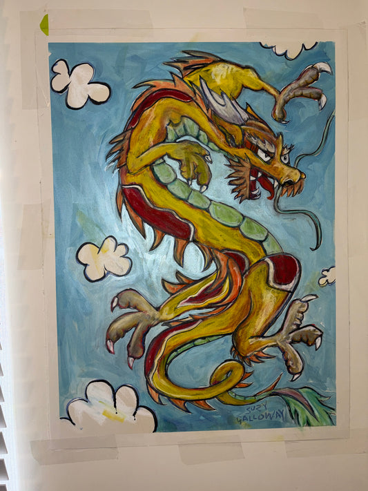 Dragon - pastel and ink on cotton paper
