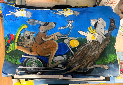 Kangaroo On Motorbike Pillowcase