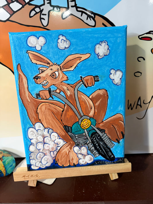 Kangaroo on motorbike - Posca Pen Canvas Original