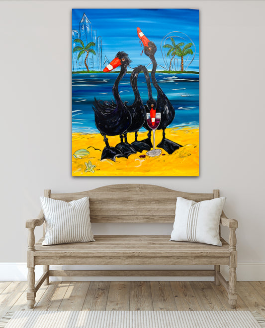 A Bevy of Swans drinking a bevvie on the Swan (sold)