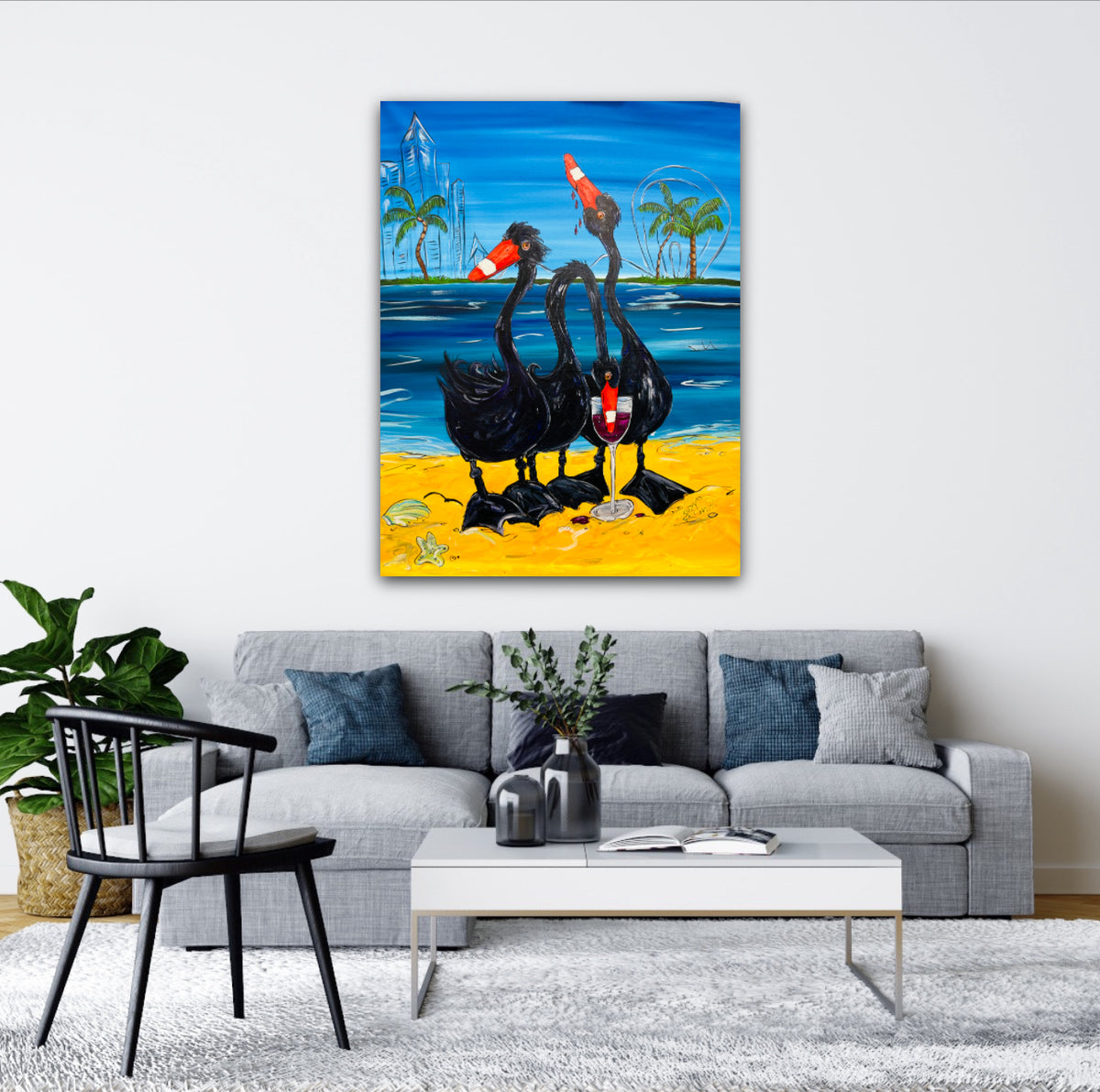 A Bevy of Swans drinking a bevvie on the Swan (sold)