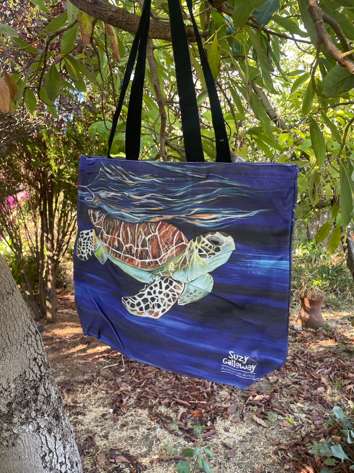 Blue Turtle Cotton Canvas Large Bag